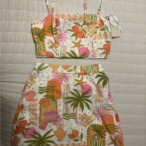 Marshalls Tropical Print Mini Dress - Pink, Orange, Green